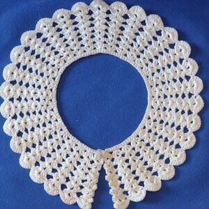 HAND CROCHETED VINTAGE 100% COTTON SHELL PATTERN LACE COLLAR 14 1/2 INCH NECK